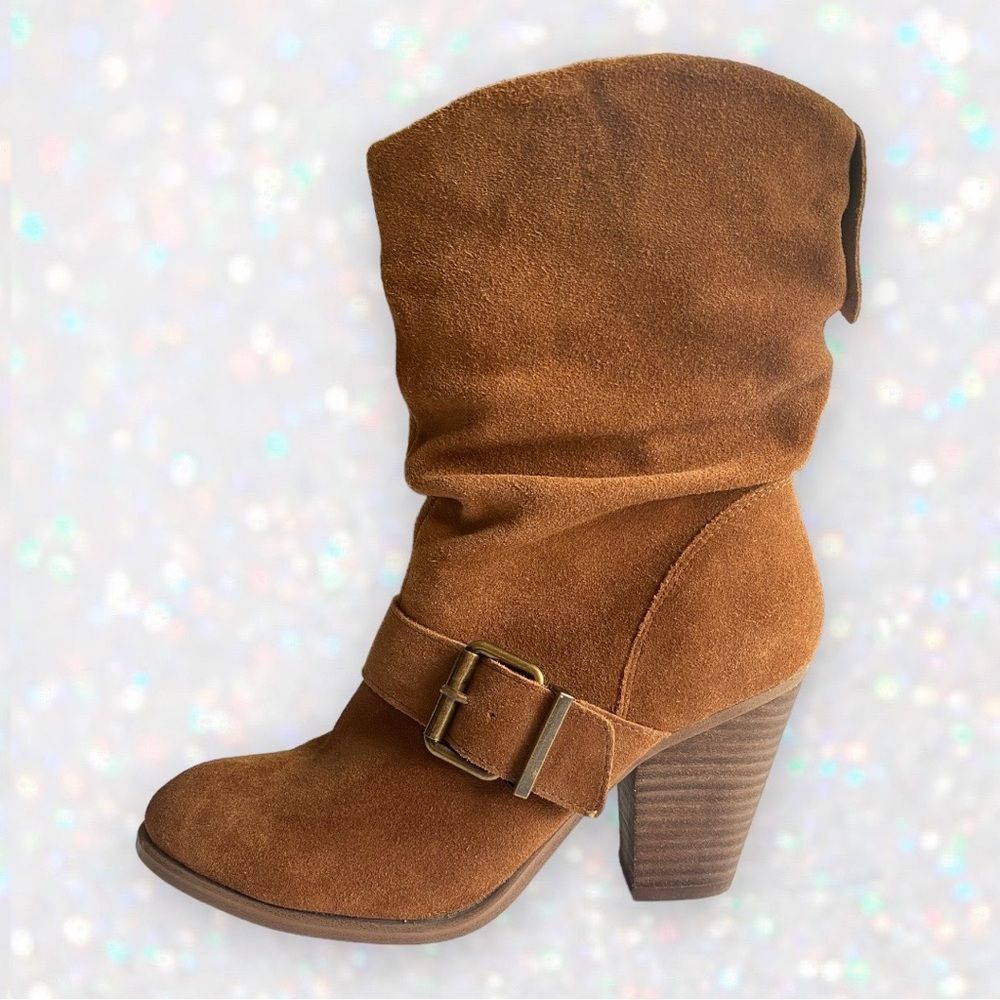 ALDO Tan Leather Heeled Buckle Boots